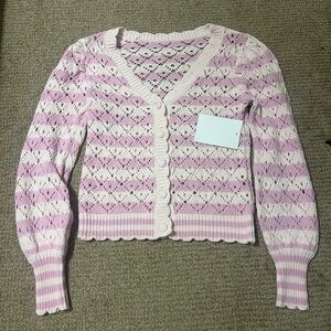 Womens Bubblegum Cottagecore Crochet Sweater with Balloon Sleeves- Size S